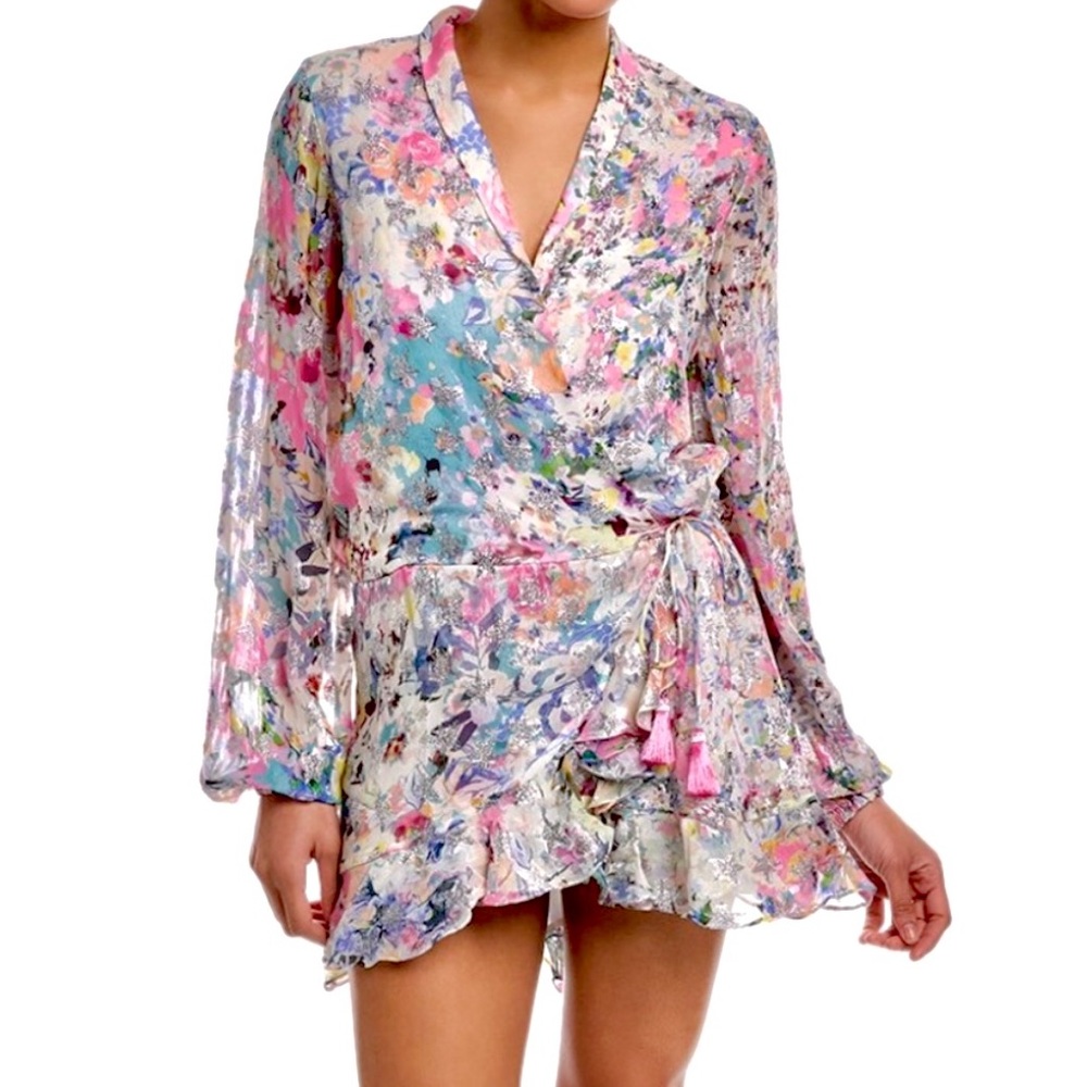 Rococo Sand Faux Mini Floral Wrap Dress